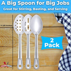 Super Strong, Ergonomic 11 in Serving Spoon 6 Pk (2 of Each Style). Big, Stainless Steel Spoons for Cooking, Baking, Stirring and Basting. Best Kitchen Flatware for Buffet and Banquet Food Service