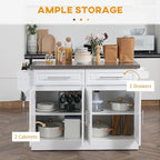 HOMCOM Rolling Kitchen Island Cart with Wheels, Portable Island Table for Kitchen with Stainless Steel Top, Adjustable Shelves, 2 Drawers, Spice, Knife and Towel Rack, White