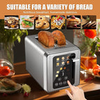 WHALL Touch Screen Toaster 2 Slice,Stainless Steel Digital Timer Toasters,6 Bread Types & 6 Shade Settings,Smart Extra Wide Slots Toaster With Bagel,Cancel,Defrost Functions