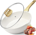 GiPP Nonstick Deep Frying Pan Skillet, 9.5" Saute Pan with Lid, Granite Induction Cookware Non Stick Cooking Pan, PFOA PFOS APEO Free, White