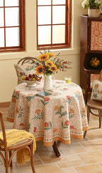 patdrea Designer French Linen Table Cloth for Round Table,Yellow Floral Pattern Durable Breathable Tablecloth,Fall Dacor for Kitchen Dining,Holiday Christmas,Thanksgiving,Diameter 67"-Cornflowers