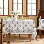 ISAENNE Designer White Linen Small Rectangular Tablecloth,Chinoiserie Floral Elegant Indoor Table Cloth,Fall Stain Proof Decor Tablecloths for Dining Thanksgiving Kitchen,55"*71"-Mosella F
