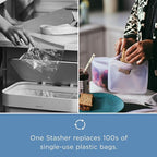Stasher Premium Silicone Reusable Food Storage Stand-Up Bag Mega, Clear, Microwave, Sous Vide, Dishwasher, Oven and Freezer Safe, BPA Free, Leak-free, Eco-friendly, 104 Oz