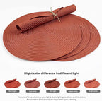 FunWheat Round Braided Placemats Set of 6 Place mats for Dining Tables Woven Heat Resistant Table Mats 15 inch (Dark Orange)