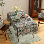 ISAENNE Designer Bohemian Linen Green Long Tablecloth Rectangle,Floral Indoor Table Cloth,Stain Resistant Decor Tablecloths for Dining Thanksgiving Kitchen Party Christmas,63"*94"-Naples