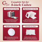Cakebon Cake Box and Boards, 8-Inch Round White Wrapped Edges 1/2- Inch Thick Drums with Insulated Bag and Ice Pack – Cake Transport Set, Cooler for Cake Delivery and Transport (1pc Each, 4pcs Total)