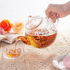 Bandesun Vintage Glass Teapot, Tea Kettle with Removable Infuser 32OZ/1000ml, Borosilicate Glass Pot -Stovetop Safe, Blooming & Loose Leaf Tea Maker Set