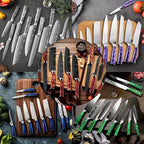 10-Piece Premium Japanese Kitchen Knife Set - Imperial Collection, Laser Damascus Pattern, 440A Stainless Steel Ultra Sharp for Fast Cutting (Black)