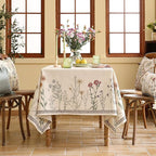ISAENNE Designer Off White Linen Square Tablecloth,Floral Elegant Table Cloth,Stain Resistant Vintage Decor Tablecloths for Dining Thanksgiving Kitchen Christmas Party,67"*67"-Serenity G