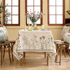 ISAENNE Designer Off White Linen Long Tablecloth Rectangular,Floral Elegant Table Cloth,Stain Resistant Vintage Decor Tablecloths for Dining Thanksgiving Kitchen Christmas,63"*94"-Serenity G