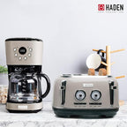 Haden 12 Cup Programmable Drip Coffee Maker Coffee Machine Bundled with Dorset 4 Slice Wide Slot Stainless Steel Toaster, Putty & Chrome