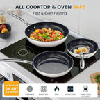 Nuwave 3-Piece 8”, 10”, 12” Forged Lightweight Frying Pan Set, G10 Healthy Duralon Blue Ceramic Ultra Non-Stick, Ergonomic Stay-Cool Handles, Induction-Ready & Works on All Cooktops