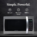 Farberware Countertop Microwave Oven 1000 Watt Power Auto Cook Settings, Defrost, Easy Clean and Child Safety Lock, 1.3 Cu. Ft, Stainless