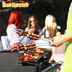 Lallisa Kabob Skewers - Metal BBQ Skewer Sticks with Push Bar for Meat, Chicken, Vegetable & Fruit (12 Pieces)