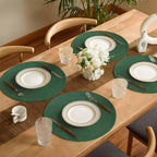 FunWheat Round Braided Placemats Set of 6 Place mats for Dining Tables Woven Heat Resistant Table Mats 15 inch (Dark Green)
