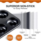 HONGBAKE Donut Pan For Baking, Upgraded Deepened Doughnut Tray, 2 Pack 6 Cavity Mini Bagel Mold for Oven, Nonstick and Heavy Duty - Black