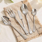 KINGSTONE Hammered 10-Piece Serving Utensil Set, 18/10 Stainless Steel Flatware for Catering, Party Include Spoons, Slotted Spoon, Fork, Butter Knife - Mirror Finish & Dishwasher Safe