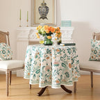 patdrea Designer Small Vintage Green Round Table Cloth,French Floral Country Linen Durable Tablecloth,Wrinkle Free Cover for Kitchen Dining,Christmas,Thanksgiving,Diameter 55"-Tree Life