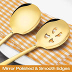 Extra Large Serving Spoons Set 11.7-Inch Gold Serving Slotted Spoon x 3 Serving Spoon x 3, 18/8 Stainless Steel Big Serving Utensil for Buffet, Parties, Catering - Dishwasher Safe(6-Pack, Gold)