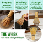 Traditional Japanese Matcha Whisk, 100-Prong Handcrafted Bamboo Chasen (Tea Whisk), Essential Tool for Whisking Ceremonial Grade Matcha Powder