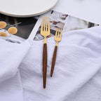 16-Piece Silverware Set with Cake Fork, Gold Stainless Steel Flatware Cutlery Set, Eating Utensils Set with Wooden effect Handle, Include Knife Fork Spoon, Mirror Polished, Dishwasher Safe