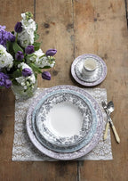 Spode Delamere 5-Piece Place Setting – Rich Brown British Flowers Border, Includes Dinner, Salad, Bread Plates with Teacup & Saucer – Fine Earthenware, Dishwasher, Microwave, Oven & Freezer Safe
