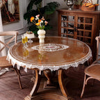 Waterproof Clear Table Cover Protector Vinyl Round Table Cloth with Lace Pattern Oil Spill Proof Wipe Clean Plastic Tablecloths for Dining Tables (French Lace, 55 Inches Round)
