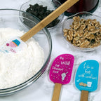 3 Piece Fun Silicone Spatula Gift Set with lovely bow and photo gift card. Easy clean, durable, high temperature and stain resistant. Bamboo handles. Great for gifts, baking, cooking, sauteing.