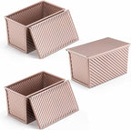LIANYU 3 Pack Pullman Loaf Pan with Lid, 1 LB Nonstick Carbon Steel Loaf Pans Set, Heavy Duty Rectangle Bakeware with Cover for Homemade Sourdough Bread Sandwich, Rose Gold