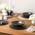 Stone Lain Oasis 24-Piece Dinnerware Set Stoneware, Dishwasher and Microwave Safe Plates and Bowls Set, Dish Set for 8, Black