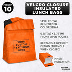 DISCOUNT PROMOS 10 Hook and Loop Insulated Lunch Bags Set - Customizable Text, Logo - Polyester, Durable, Vibrant, Reusable - Orange