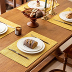 KXN Placemats Set of 4, Dual-Layer Thickened Faux Linen Table Mats, Heat Resistant & Wrinkle-Free, Machine Washable Cloth Place Mats for Kitchen Dining Indoor Outdoor (Yellow)
