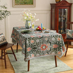 ISAENNE Designer Bohemian Linen Green Long Tablecloth Rectangle,Floral Indoor Table Cloth,Stain Resistant Decor Tablecloths for Dining Thanksgiving Kitchen Party Christmas,63"*94"-Naples