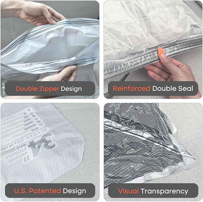 Vacuum Seal Bags for Clothing Travel, 8 Pack 34" Vacuum Storage Bags with Wireless Charging Pump Compression Packing for Clothes Blanket Bedding Suitcase Luggage, Space Saver for Travel