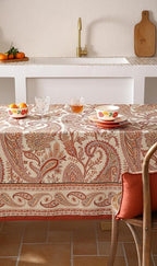 ISAENNE Designer French Red Extra Long Tablecloth Rectangle,Linen Table Cloth with Cashew Pattern,Stain Proof Decor Tablecloths for Dining Thanksgiving Kitchen Christmas,67"*118"-Chauffrey D