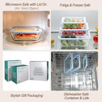 Urban Green Glass Food Container Set with Glass Lid, 6 Pack, Meal Prep Containers with Silicone Framed Airtight Lid, Leakproof, 100% Plastic Free,