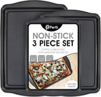 Perlli Cookie Sheets for Baking Non Stick Oven Pan Tray Baking Sheet 3-Piece Set (Small, Medium & Large) Carbon Steel BPA Free Cooking and Baking Trays for Cakes and Cookies