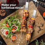 Skewers for Grilling - 13" Kabob Skewers with Push Bar Double Pronged Anti-Roll Metal Skewer for Kabobs, Stainless Steel Reusable BBQ Skewer for Grilling,Ideal for Meat Shrimp Vegetable 6pcs