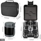 Bento Lunch Box Set for Kids with 10oz Soup Thermo, Leak-Proof Lunch Containers with 4 Compartment, Kids Thermo Hot Food Jar and Insulated Lunch Bag for Kid to School,BPA-Free(Black)