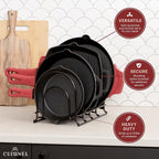 Pan Organizer - 2-PACK of Silicone-Coated Non-Slip 15" Heavy Duty Skillet Rack - Kitchen Counter/Cabinet Organization Storage - Holder for Cookie Sheet, Cutting Board, Cast Iron Cookware, Dish Stand