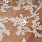 Vinyl Table Cloth Rectangle Clear Table Cover Protector with Block Printed Pattern Oil Spill Proof Farmhouse Rustic Plastic Table Covers for Dining Tables (Scroll Grass, 55 x 104 Inches)
