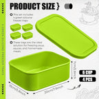 Nuogo 4 Pcs 6 Cup Silicone Freezer Trays with Lid Soup Containers Reusable Freezer Silicone Molds Rectangle Containers Ice Trays for Soups Sauces Stews Curries, Green