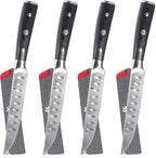 KYOKU Samurai Series - 5" Steak Knives Set of 4 with Sheath & Case - Full Tang - Japanese High Carbon Steel - Pakkawood Handle with Mosaic Pin (Japanese Steak Knife Set)