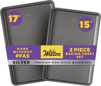 Wilton Silver 2- Piece Non-Stick Baking Sheet Set, Stainless Steel Bakeware for Baking and Roasting, Made without PFAS