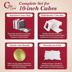 Cakebon Cake Box and Boards, 10-Inch Round Gold Smooth Edges 1/2- Inch Thick Drums with Insulated Bag and Ice Pack – Cake Transport Set, Cooler for Cake Delivery and Transport (1pc Each, 4pcs Total)