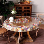 Clear Table Cover Protector Vinyl PVC Round Table Cloth with Floral Fruit Pattern Oil Spill Proof Plastic Tablecloths for Dining Tables Parties Holidays (Floral Fruit, 55 Inches Round)