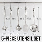 Zulay Kitchen Stainless Steel Cooking Utensil - Stainless Steel Kitchen Utensil - Durable Kitchen Gadgets - Metal Kitchen Accessories - Easy to Clean Kitchen Tools - 5 Piece Set