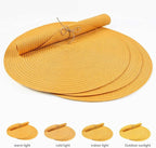 FunWheat Round Braided Placemats Set of 6 Place mats for Dining Tables Woven Heat Resistant Table Mats 15 inch (Yellow,6pcs)