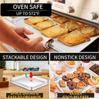 Stainless Steel Baking Sheet Set, 2 Pcs Cookie Sheet Pan Baking Trays for Oven, Non Stick and Heavy Duty and Easy Clean, 15.9 x 12 x 1 Inch