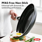 OXO Agility Series 12 Piece Cookware Pots and Pans Set, Ceramic Nonstick PFAS-Free, Induction, Skillets,Saucepans,Lids,Even Heating,Stainless Steel Handles,Chip-Free Rims,Dishwasher & Oven Safe,Black